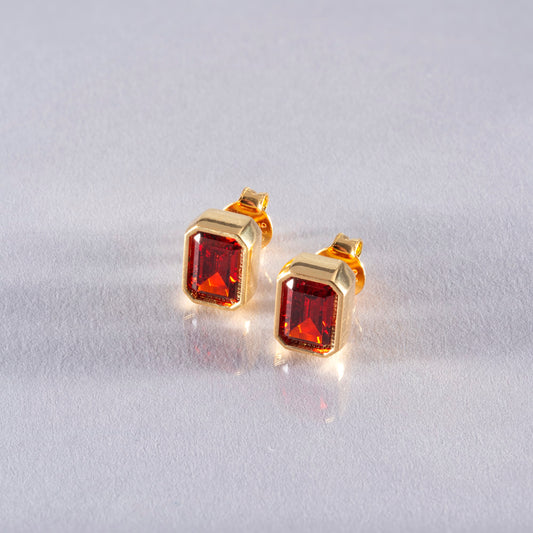 Rectangle Garnet Stud Earrings in 14K Solid Gold, January Birthstone Baguette Cut Jewelry