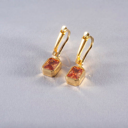 Rectangle Citrine Dangling Earrings in 14K Solid Gold, November Birthstone Baguette Cut Jewelry