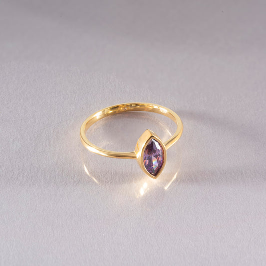 Amethyst Ring Bezel Marquise Cut in 14K Solid Gold, February Birthstone Jewelry