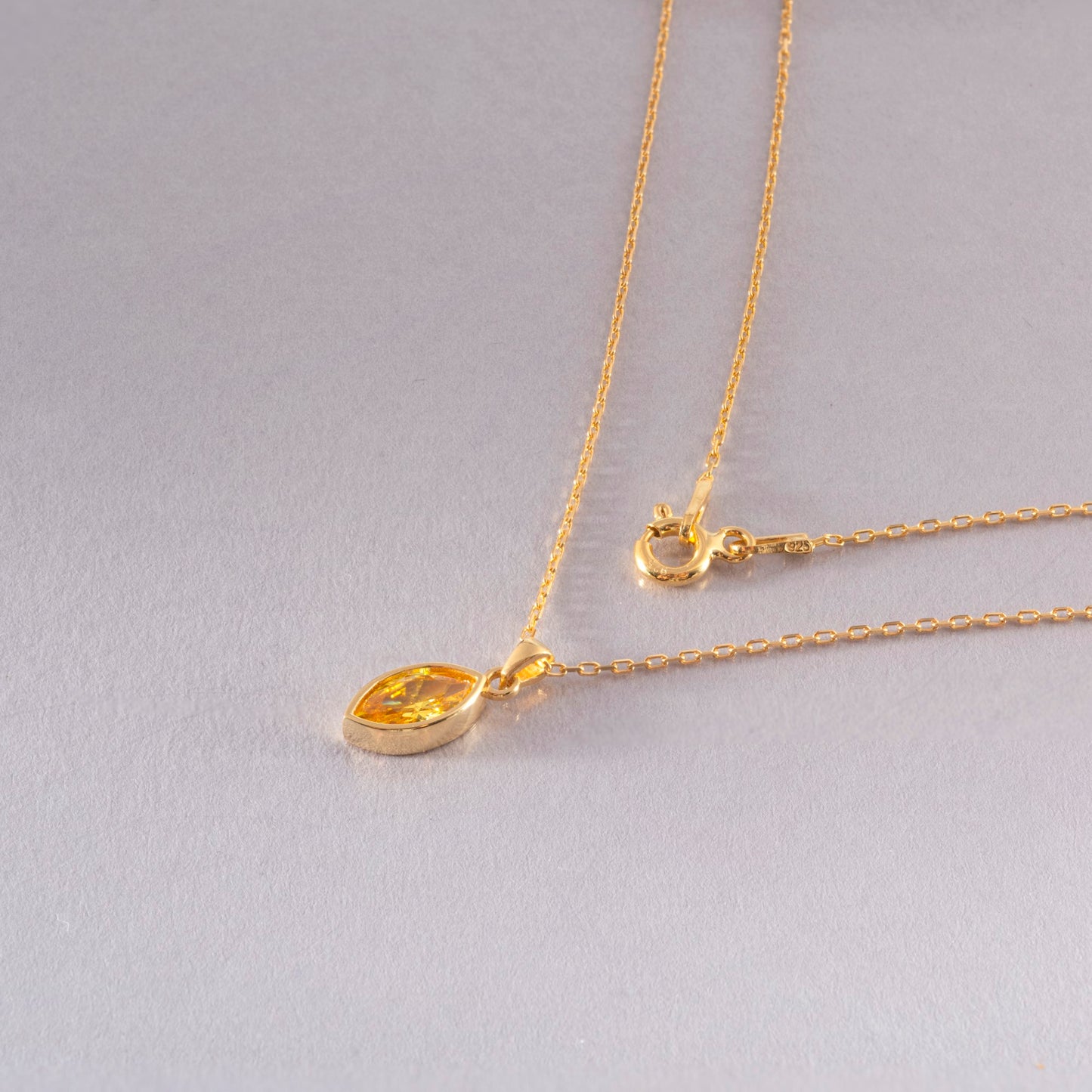 Marquise Cut Yellow Topaz Bezel Necklace 14K Solid Gold, Birthstone Pendant