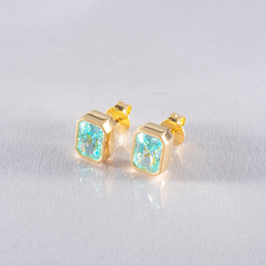 Rectangle Aquamarine Stud Earrings in 14K Solid Gold, March Birthstone Baguette Cut Jewelry