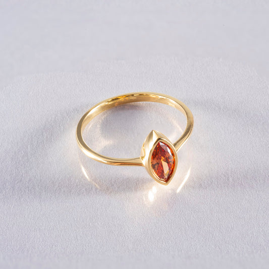 Citrine Ring Bezel Marquise Cut in 14K Solid Gold, November Birthstone Jewelry