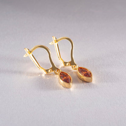 Citrine Dangle Earrings Bezel Marquise Cut in 14K Solid Gold, November Birthstone Jewelry