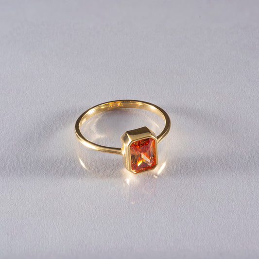 Citrine Rectangle Ring 14K Solid Gold, November Birthstone, Baguette Cut Design