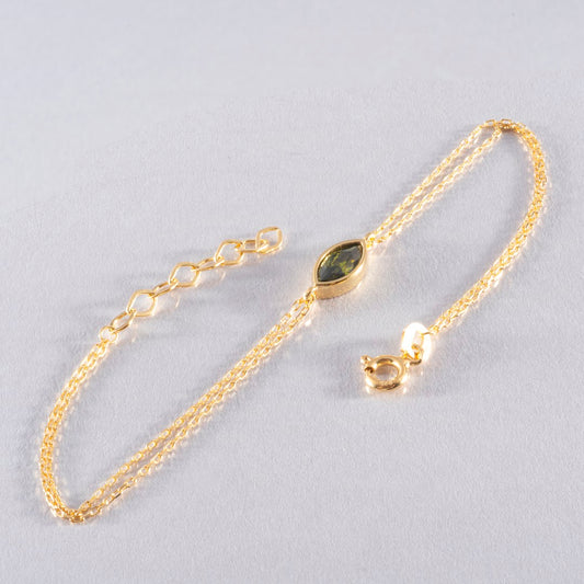 Bezel Marquise Cut Peridot Bracelet 14K Solid Gold, August Birthstone Jewelry