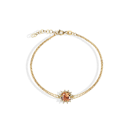 Round Citrine Bracelet with Real Diamond, 14K Solid Gold, November Birthstone