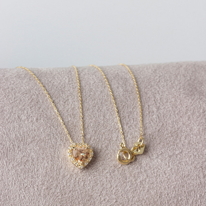 Citrine Heart Necklace with Real Diamond, 14K Solid Gold, November Birthstone