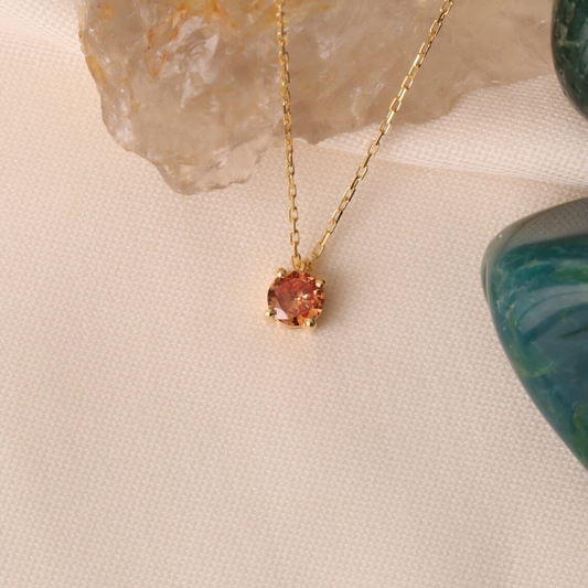 Round Citrine Necklace 14K Solid Gold, November Birthstone