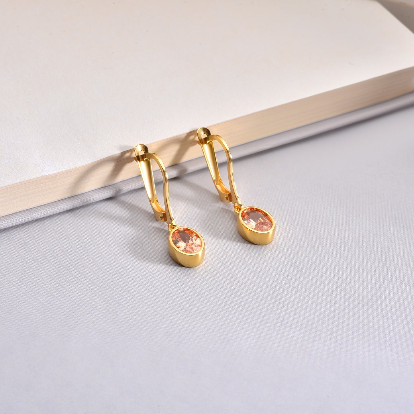 Oval Citrine Bezel Dangle Earrings in 14K Solid Gold, November Birthstone