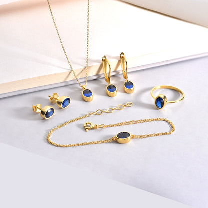 Oval Sapphire Bezel Bracelet in 14K Solid Gold, September Birthstone