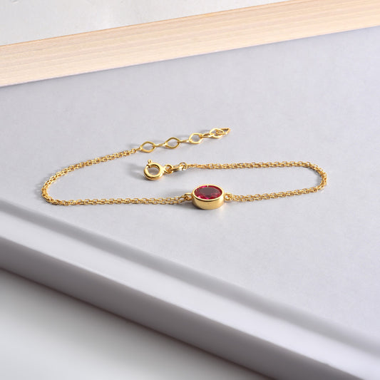 Oval Ruby Bezel Bracelet in 14K Solid Gold, July Birthstone