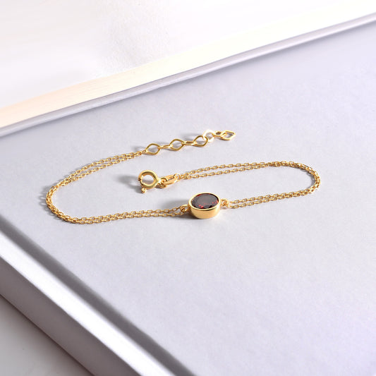 Oval Garnet Bezel Bracelet in 14K Solid Gold, January Birthstone