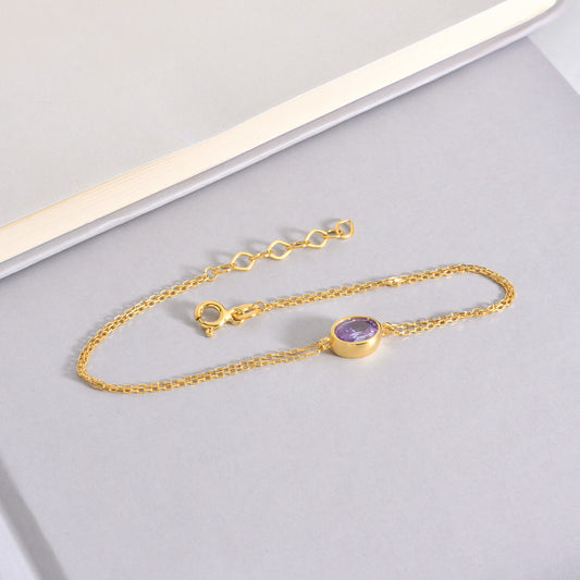 Oval Alexandrite Bezel Bracelet in 14K Solid Gold, June Birthstone