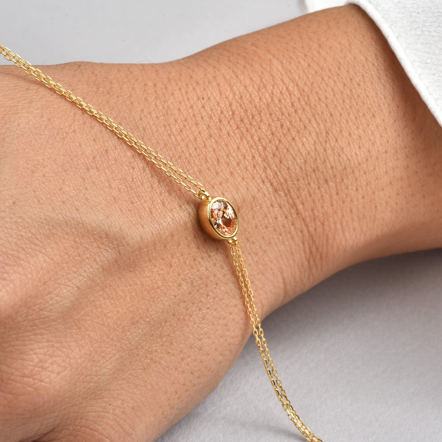 Oval Citrine Bezel Bracelet in 14K Solid Gold, November Birthstone