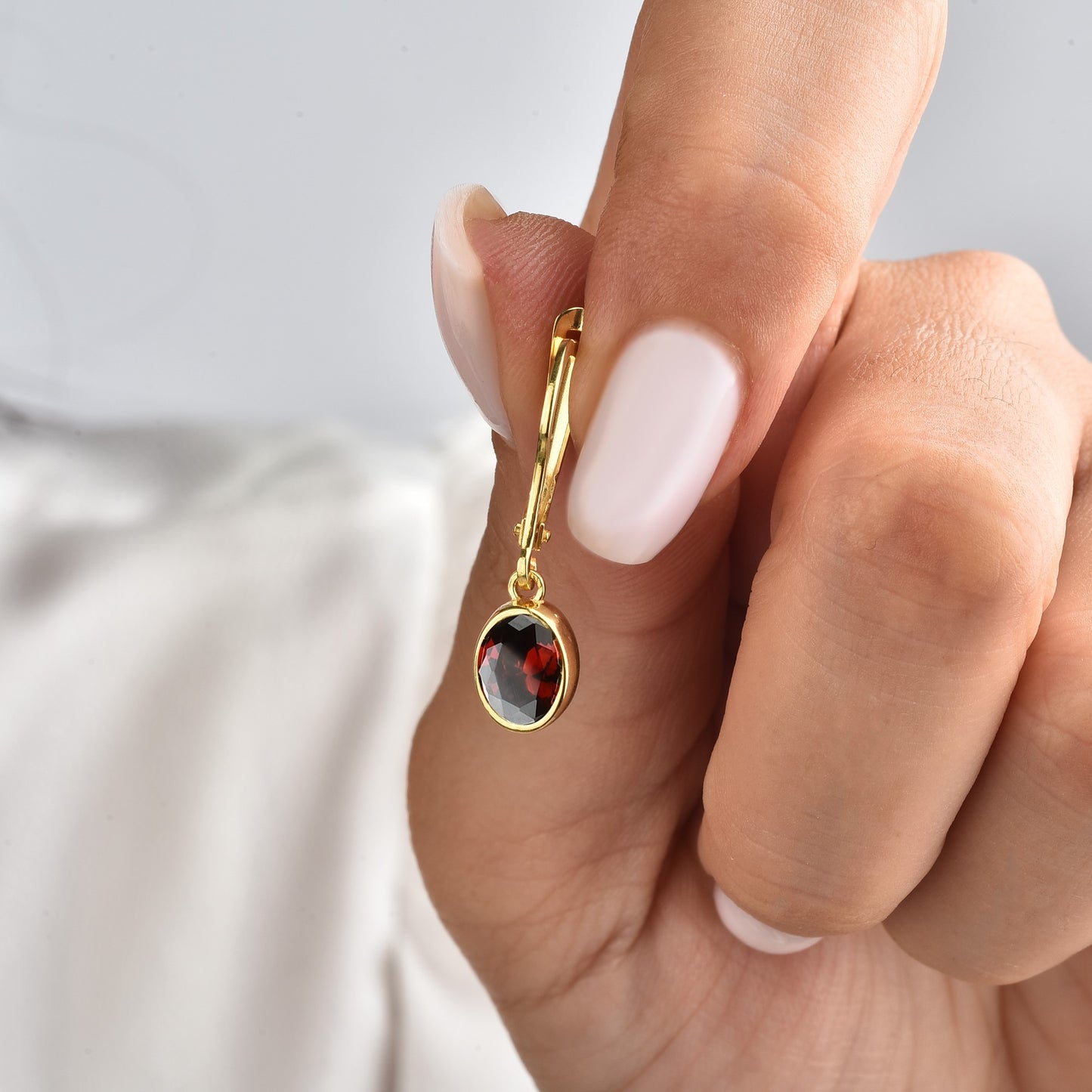 Oval Garnet Bezel Dangle Earrings in 14K Solid Gold, January Birthstone