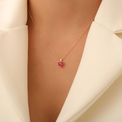 Ruby Heart Necklace in 14K Solid Gold | July Birthstone Pendant