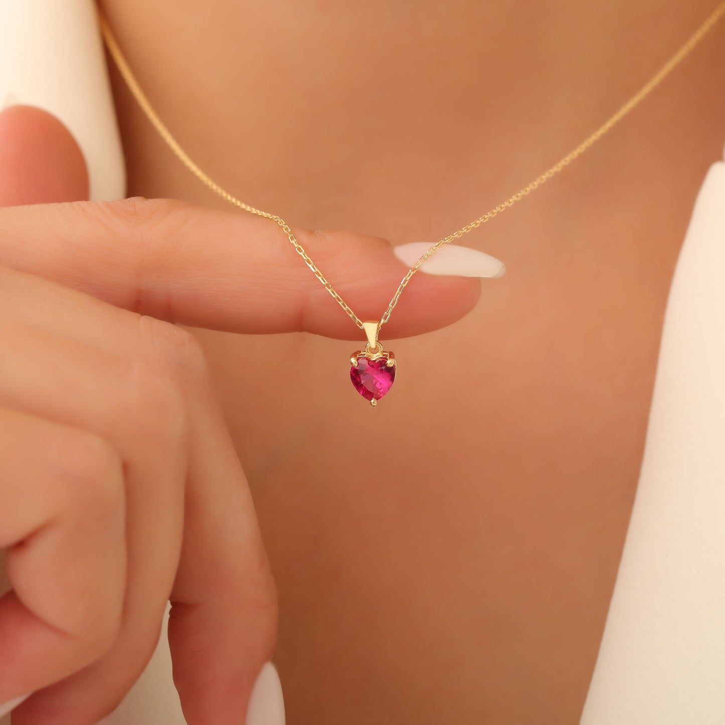 Ruby Heart Necklace in 14K Solid Gold | July Birthstone Pendant