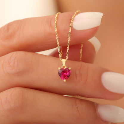 Ruby Heart Necklace in 14K Solid Gold | July Birthstone Pendant