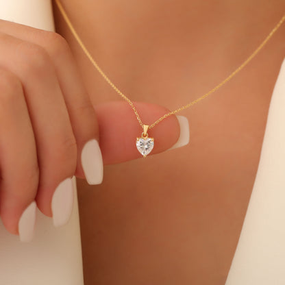 White Topaz Heart Necklace in 14K Solid Gold | April Birthstone Pendant