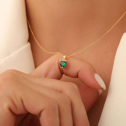 Emerald Heart Necklace in 14K Solid Gold | May Birthstone Pendant