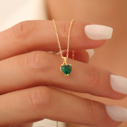 Emerald Heart Necklace in 14K Solid Gold | May Birthstone Pendant