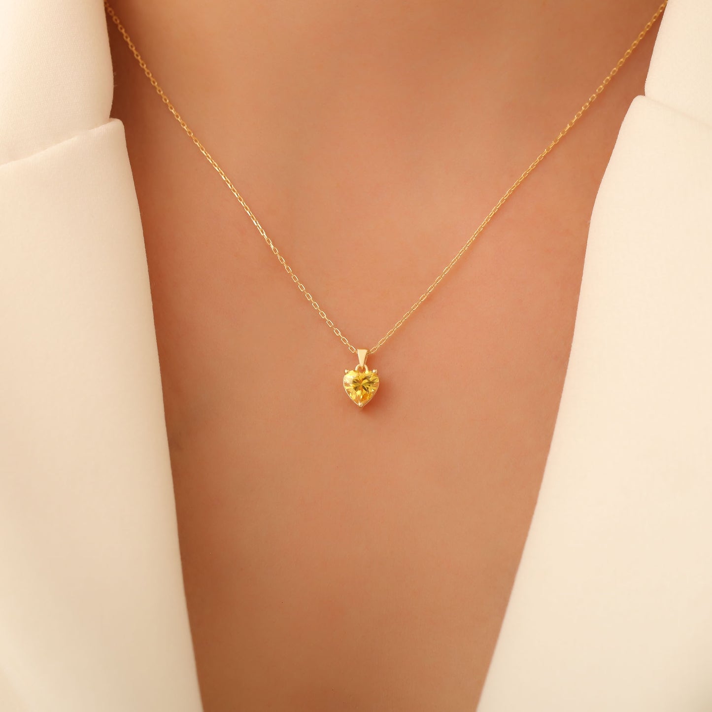 Yellow Topaz Heart Necklace in 14K Solid Gold | Birthstone Pendant