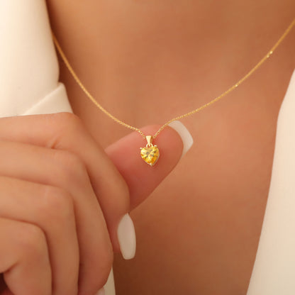 Yellow Topaz Heart Necklace in 14K Solid Gold | Birthstone Pendant