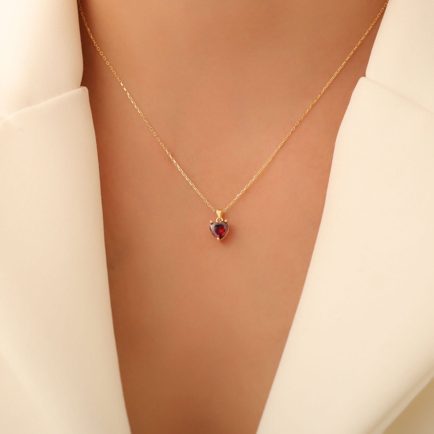 Garnet Heart Necklace in 14K Solid Gold | January Birthstone Pendant