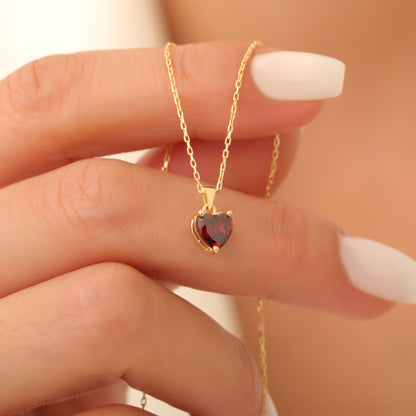 Garnet Heart Necklace in 14K Solid Gold | January Birthstone Pendant