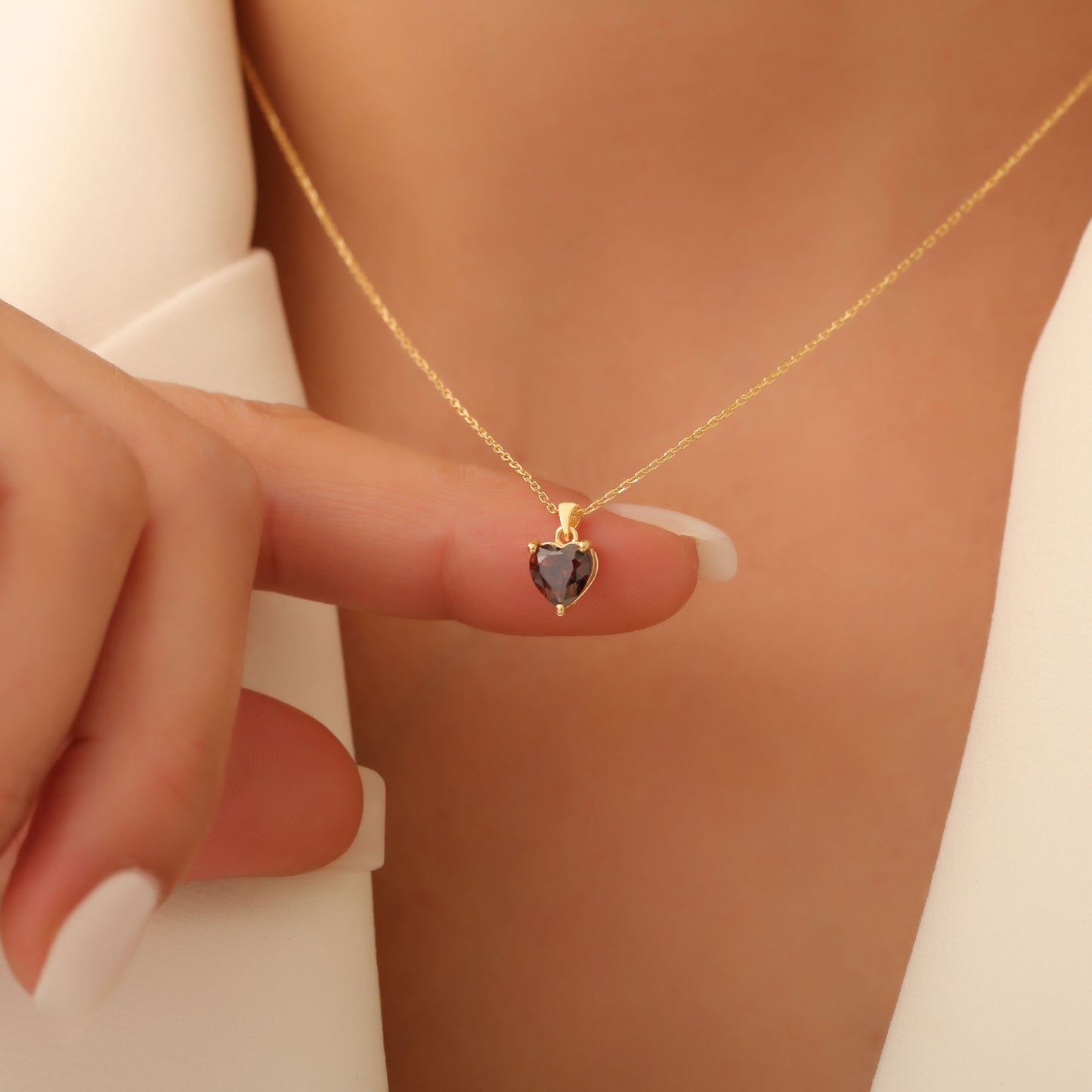 Smoky Quartz Heart Necklace in 14K Solid Gold | Birthstone Pendant