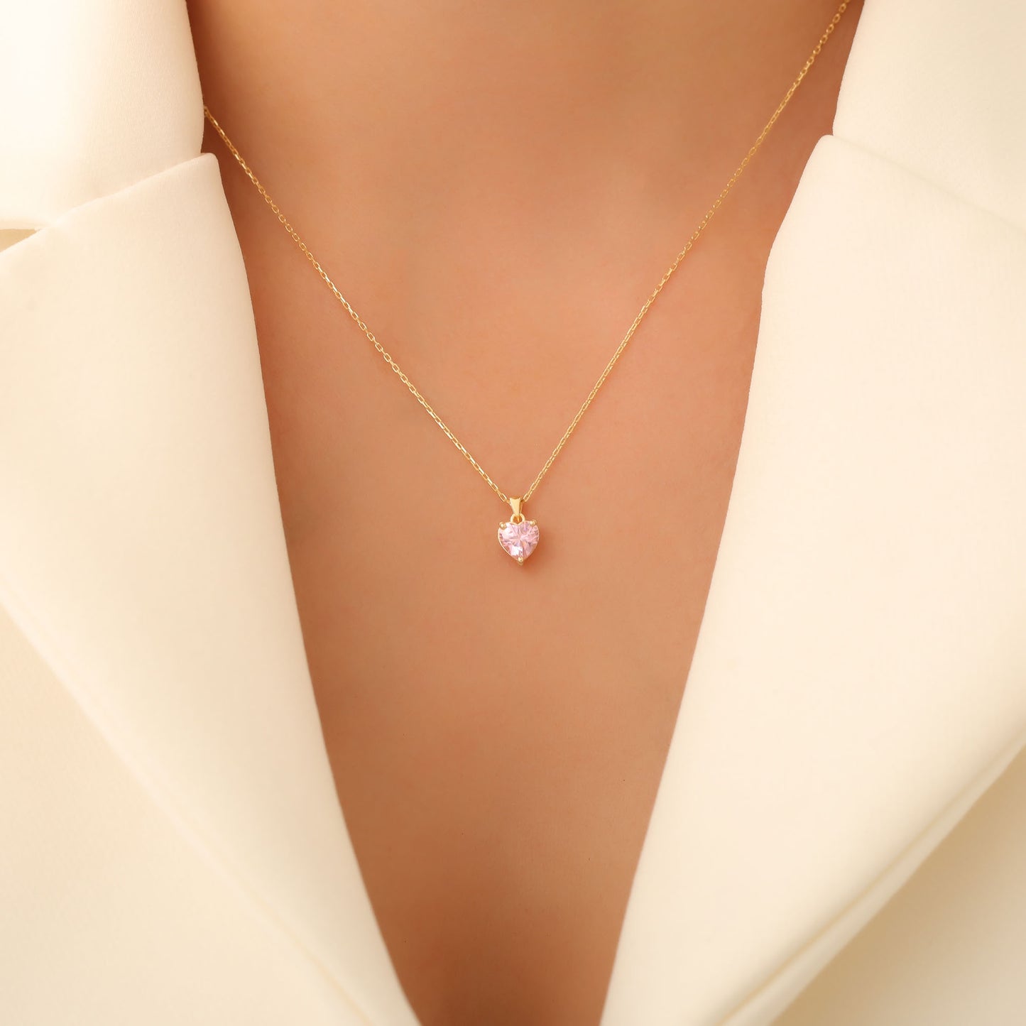 Pink Tourmaline Heart Necklace in 14K Solid Gold | October Birthstone Pendant