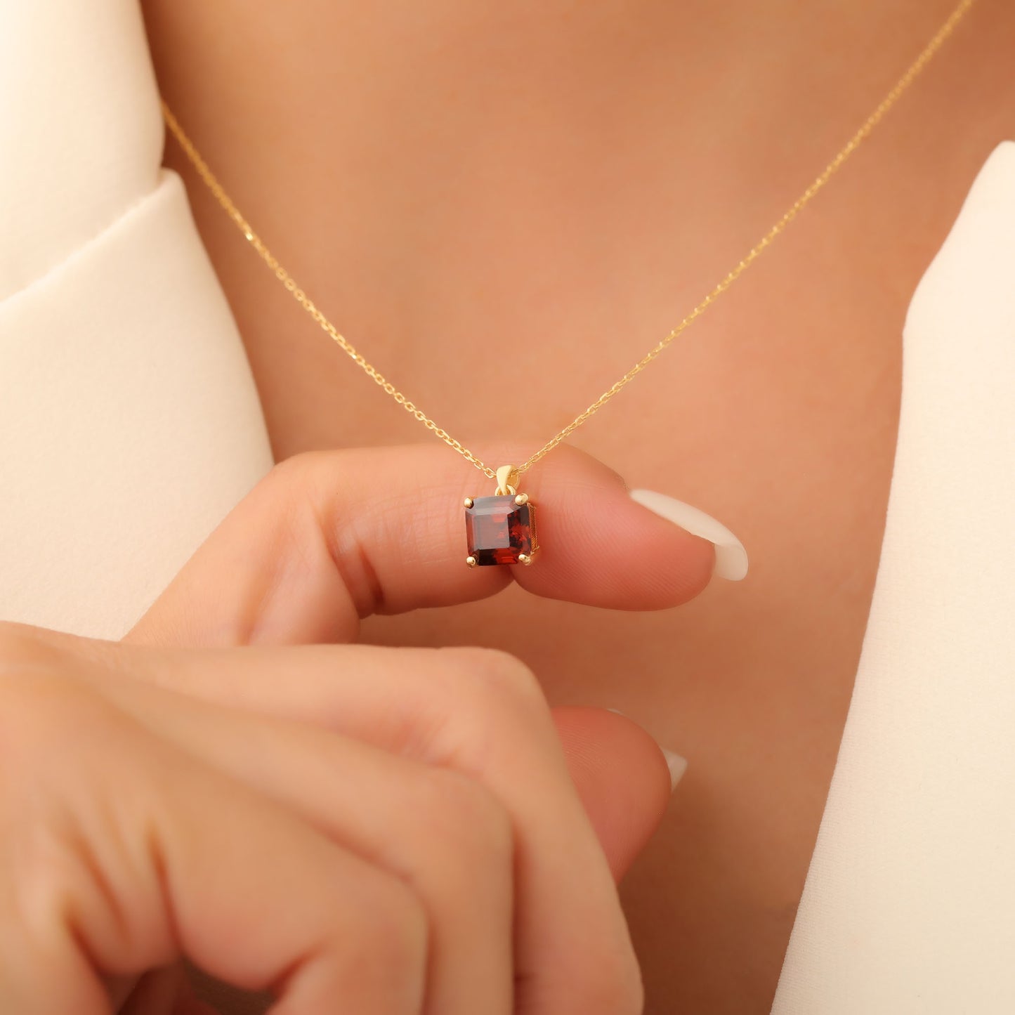 Smoky Quartz Square Necklace in 14K Solid Gold | Birthstone Pendant