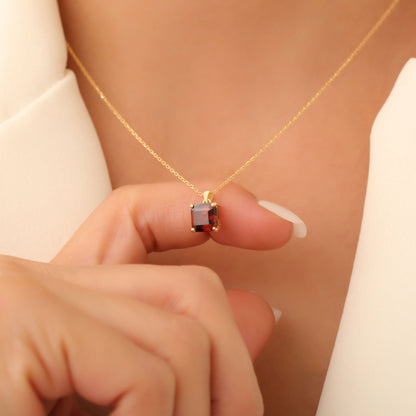 Smoky Quartz Square Necklace in 14K Solid Gold | Birthstone Pendant