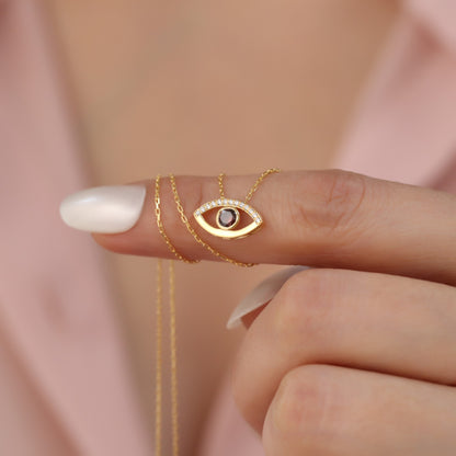 Brown Evil Eye Necklace in 14K Solid Gold with Real Diamonds, Elegant Jewelry