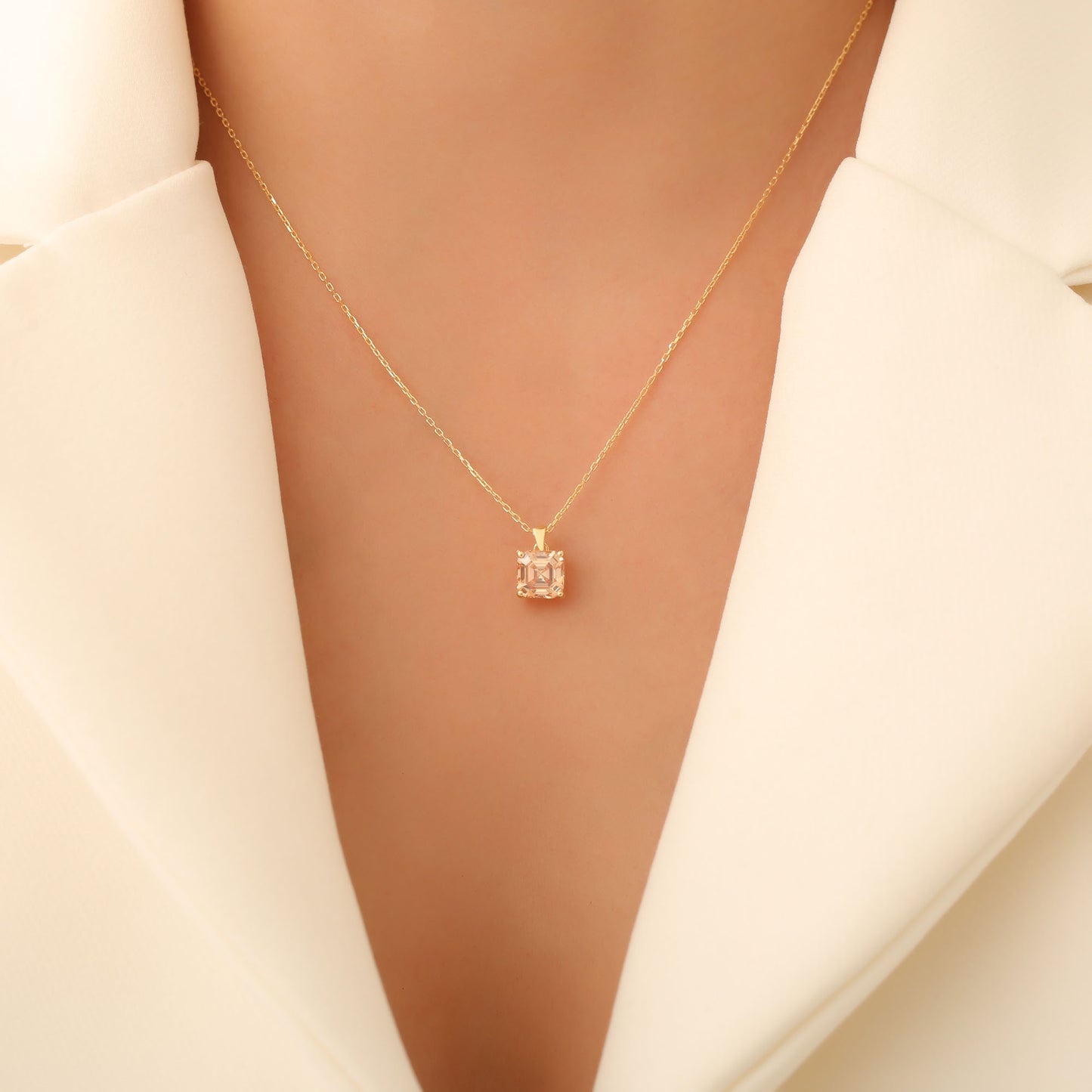 Citrine Square Necklace in 14K Solid Gold | November Birthstone Pendant