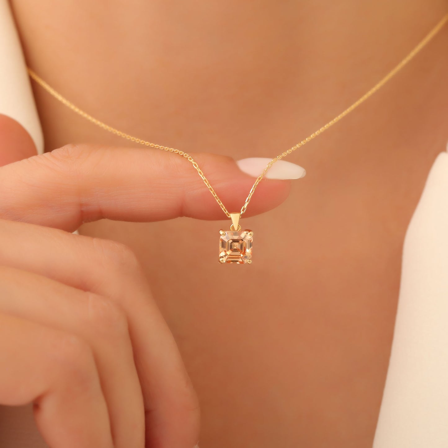 Citrine Square Necklace in 14K Solid Gold | November Birthstone Pendant