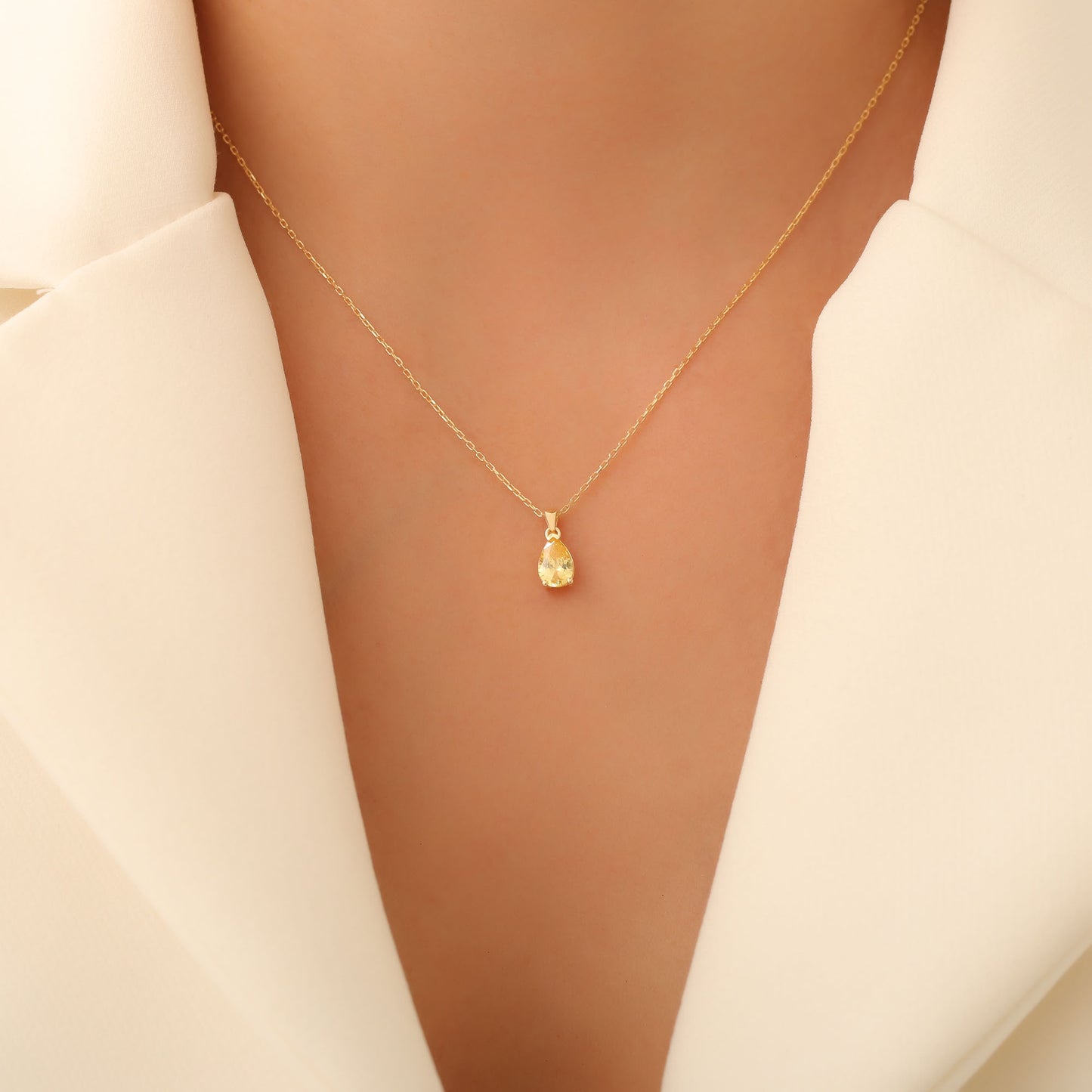 Drop Yellow Topaz Necklace in 14K Solid Gold, Dainty Minimalist Pendant Jewelry