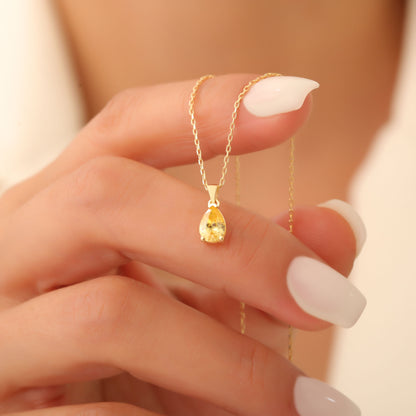 Drop Yellow Topaz Necklace in 14K Solid Gold, Dainty Minimalist Pendant Jewelry