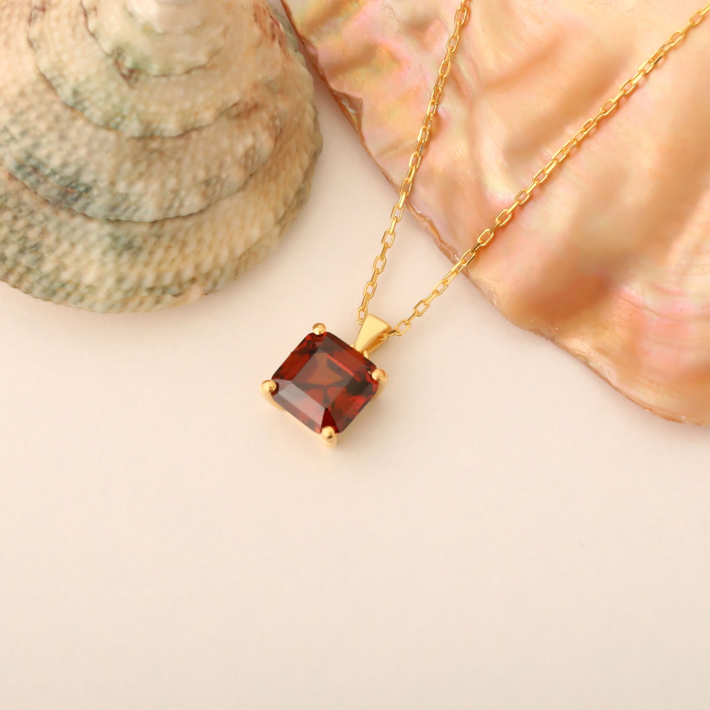 Smoky Quartz Square Necklace in 14K Solid Gold | Birthstone Pendant