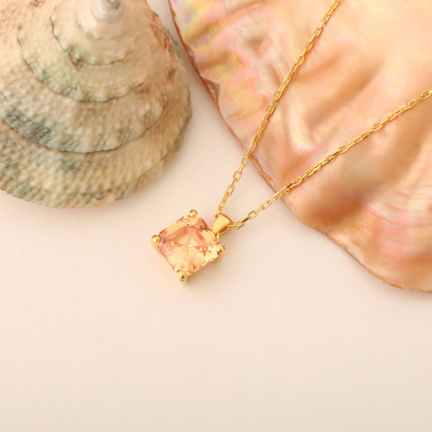 Citrine Square Necklace in 14K Solid Gold | November Birthstone Pendant