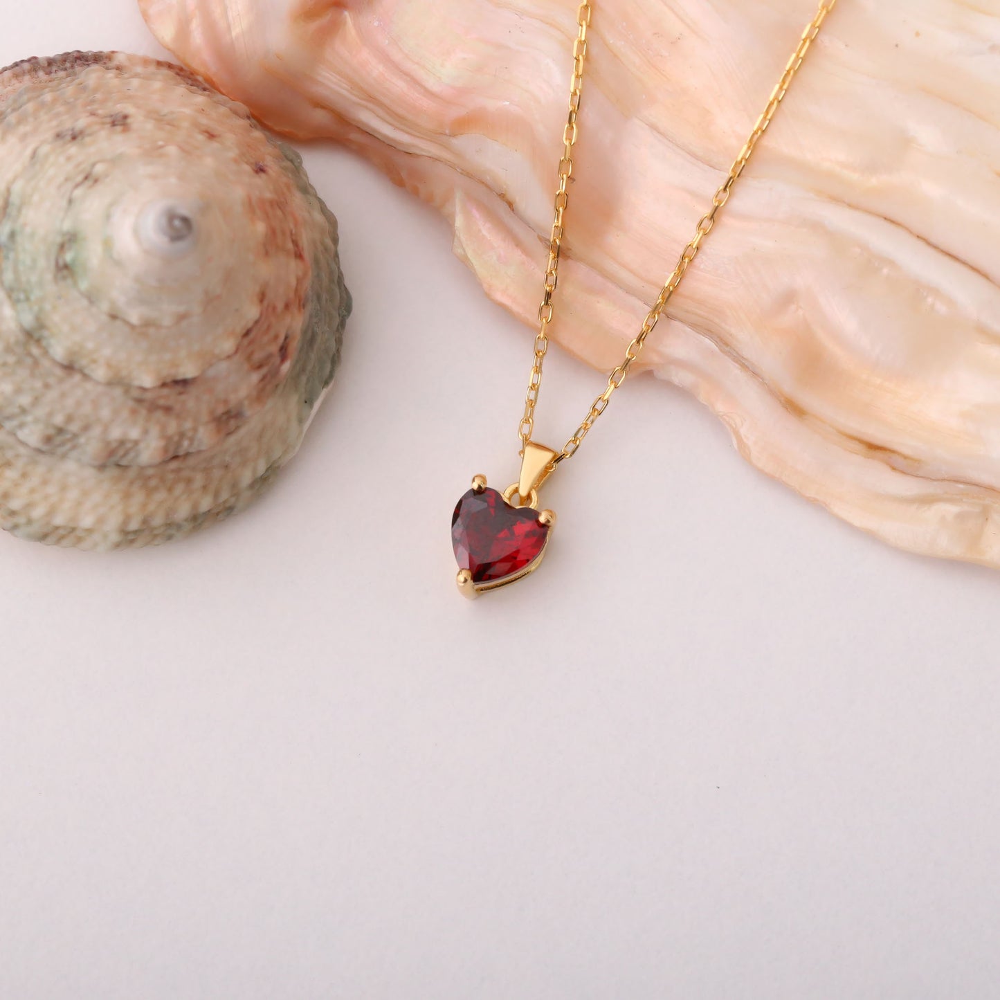 Garnet Heart Necklace in 14K Solid Gold | January Birthstone Pendant