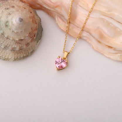 Pink Tourmaline Heart Necklace in 14K Solid Gold | October Birthstone Pendant