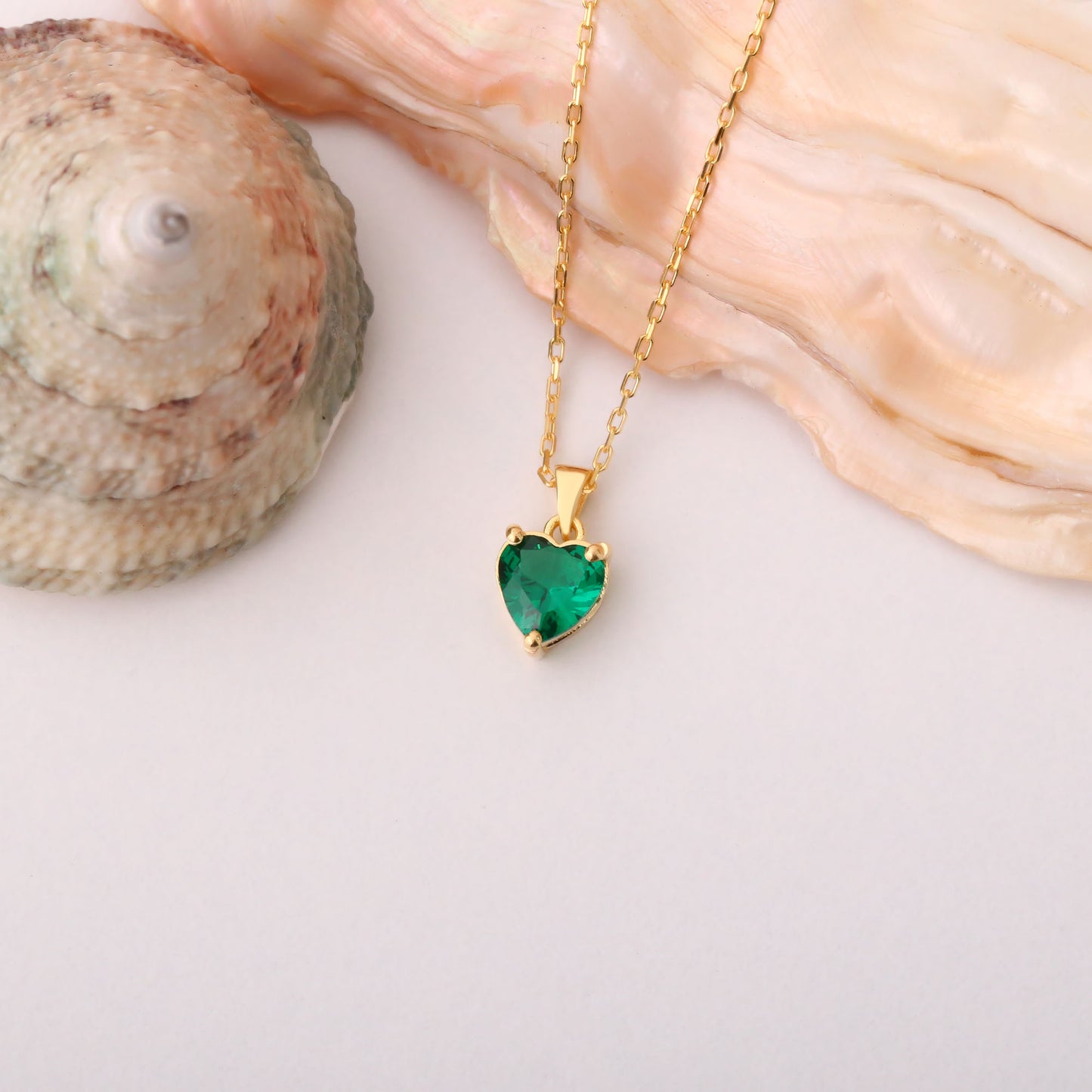 Emerald Heart Necklace in 14K Solid Gold | May Birthstone Pendant