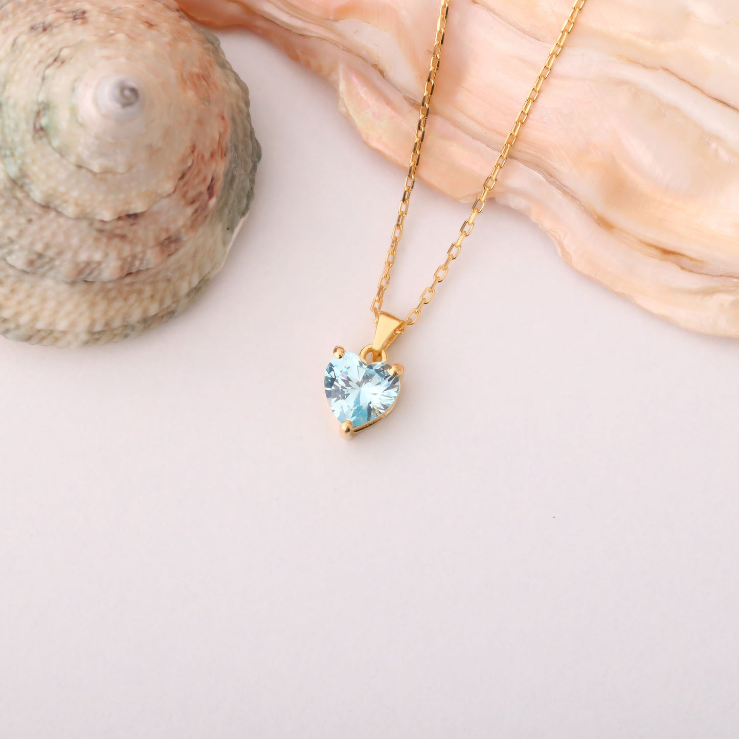 Aquamarine Heart Necklace in 14K Solid Gold | March Birthstone Pendant