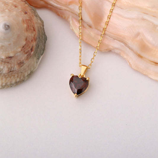 Smoky Quartz Heart Necklace in 14K Solid Gold | Birthstone Pendant