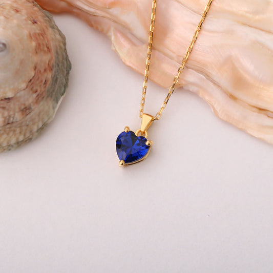 Sapphire Heart Necklace in 14K Solid Gold | September Birthstone Pendant