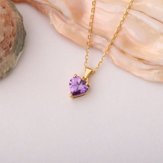 Amethyst Heart Necklace in 14K Solid Gold | February Birthstone Pendant