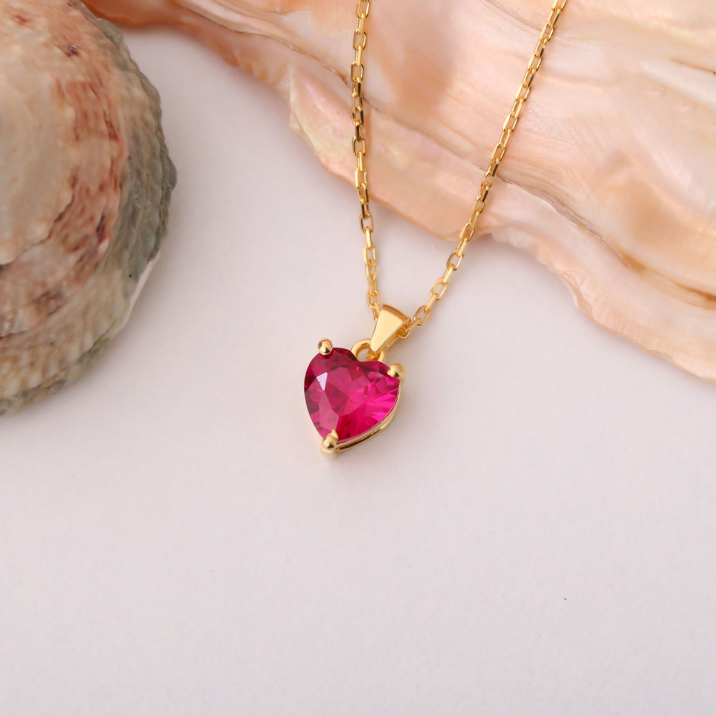 Ruby Heart Necklace in 14K Solid Gold | July Birthstone Pendant