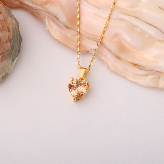 Citrine Heart Necklace in 14K Solid Gold | November Birthstone Pendant