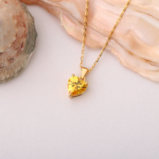 Yellow Topaz Heart Necklace in 14K Solid Gold | Birthstone Pendant